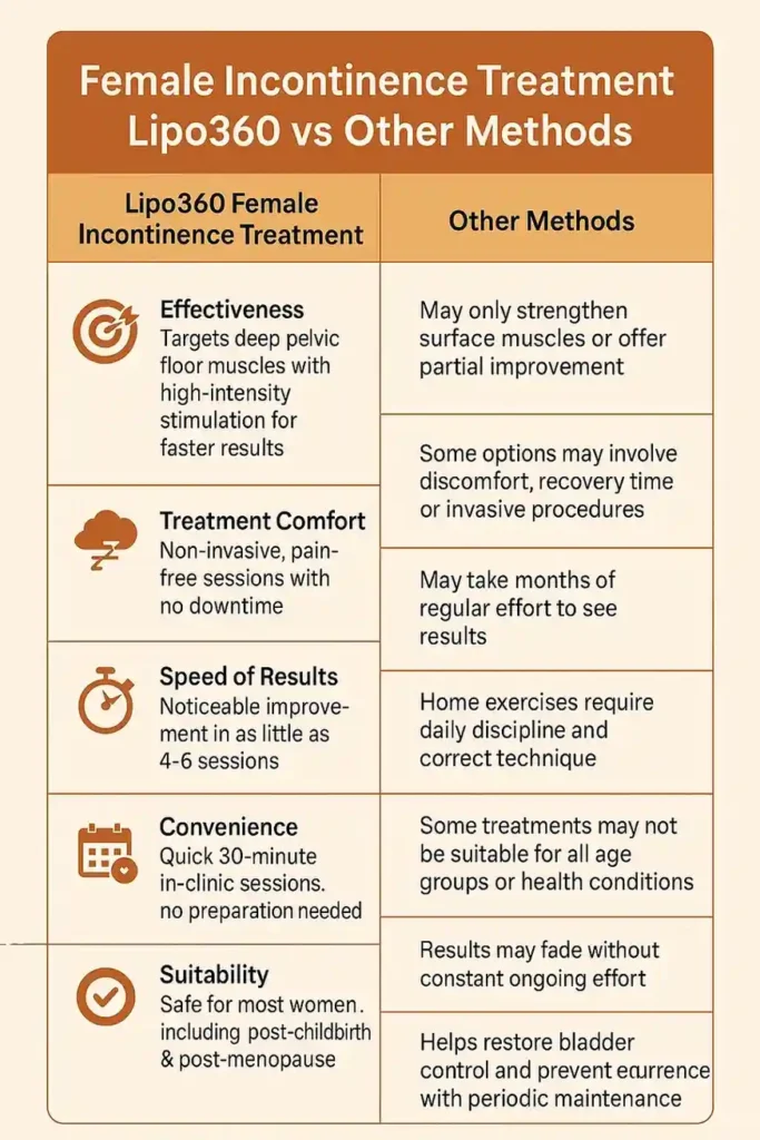 Comprehensive Guide To Female Incontinence Treatment Options 1 Table showing benefits of incontinence treatment Maplehurst