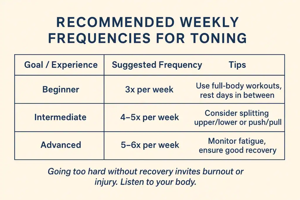 Achieving the Perfect Tone: How Often Should You Exercise for Results? 2 Graphic to show how often you should do exercise to help with toning Maplehurst